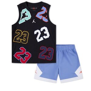 NWT Jordan Kids' 2-Piece Mashup BlackTank Top with Blue Shorts Set, Size 4
